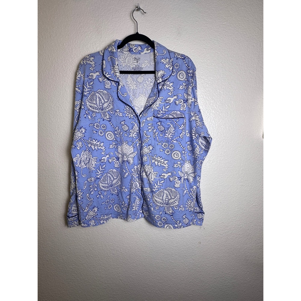 Roller Rabbit for Target Blue White Floral Pajama Top Long Sleeve Button Up L